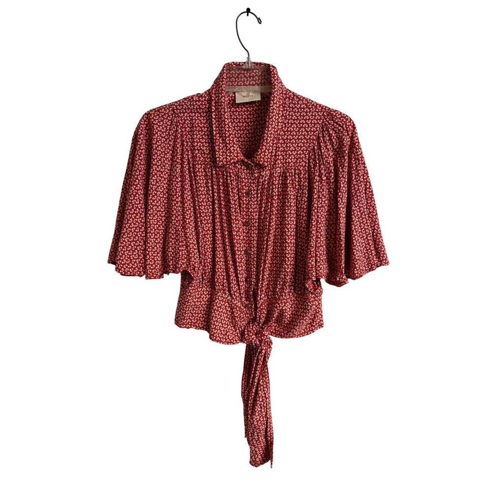 Maeve Red Printed Tie-Front Blouse
